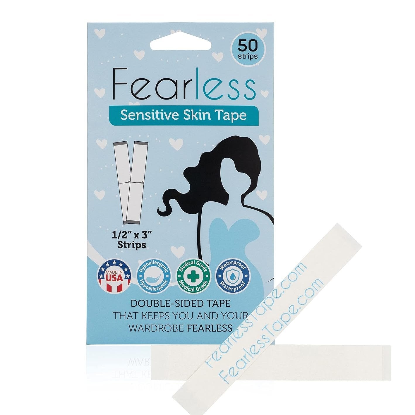 Fearless Tape - Womens Double Sided Tape for Clothing and Body, Transparent Clear Color for All.