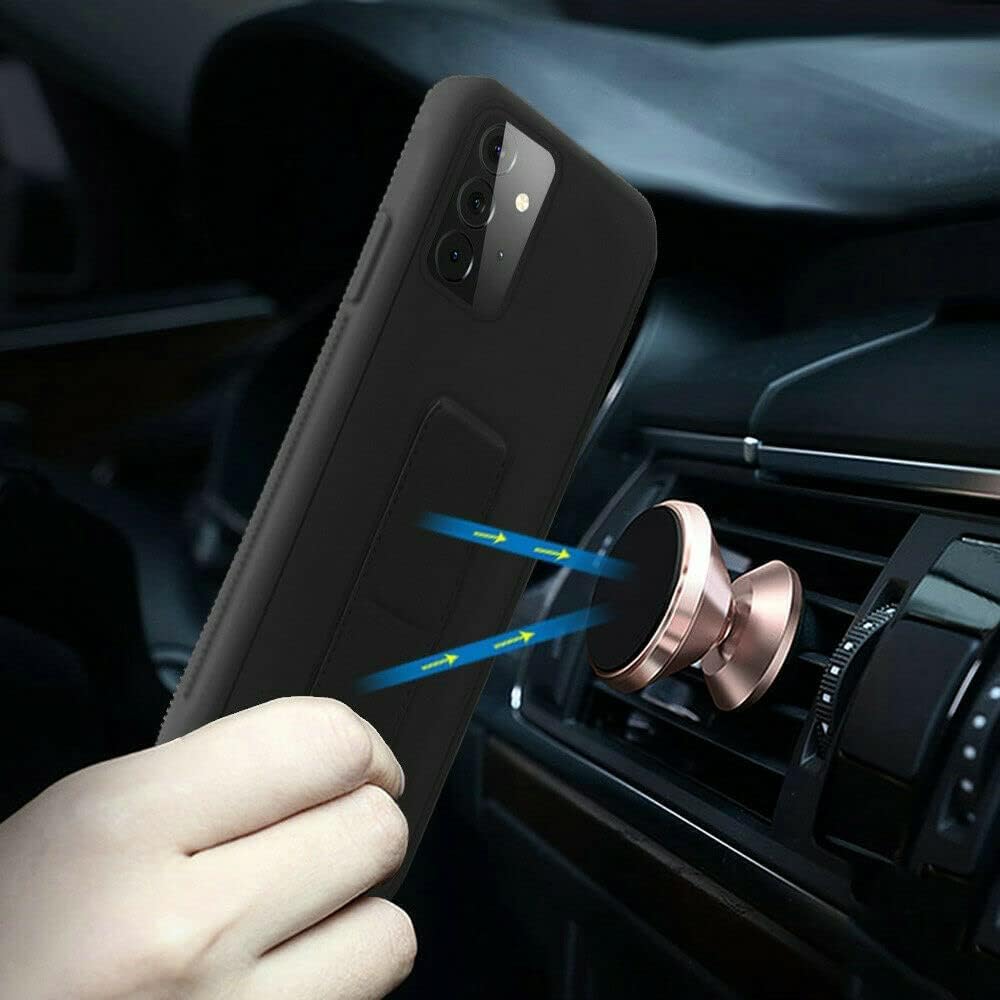 Emodil Case for Samsung Galaxy A23 Magnetic Car Mount Kickstand & Holder, Premium Silicone Vertical & Horizontal Hand Strap and Grip with Multi Stand (Black)