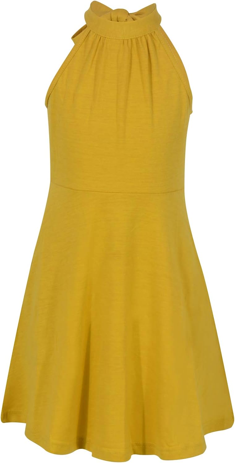GORLYA Girl's Halter Neck Cold Shoulder Sleeveless Summer Casual Sundress A-line Dress with Pockets for 4-14T Kids