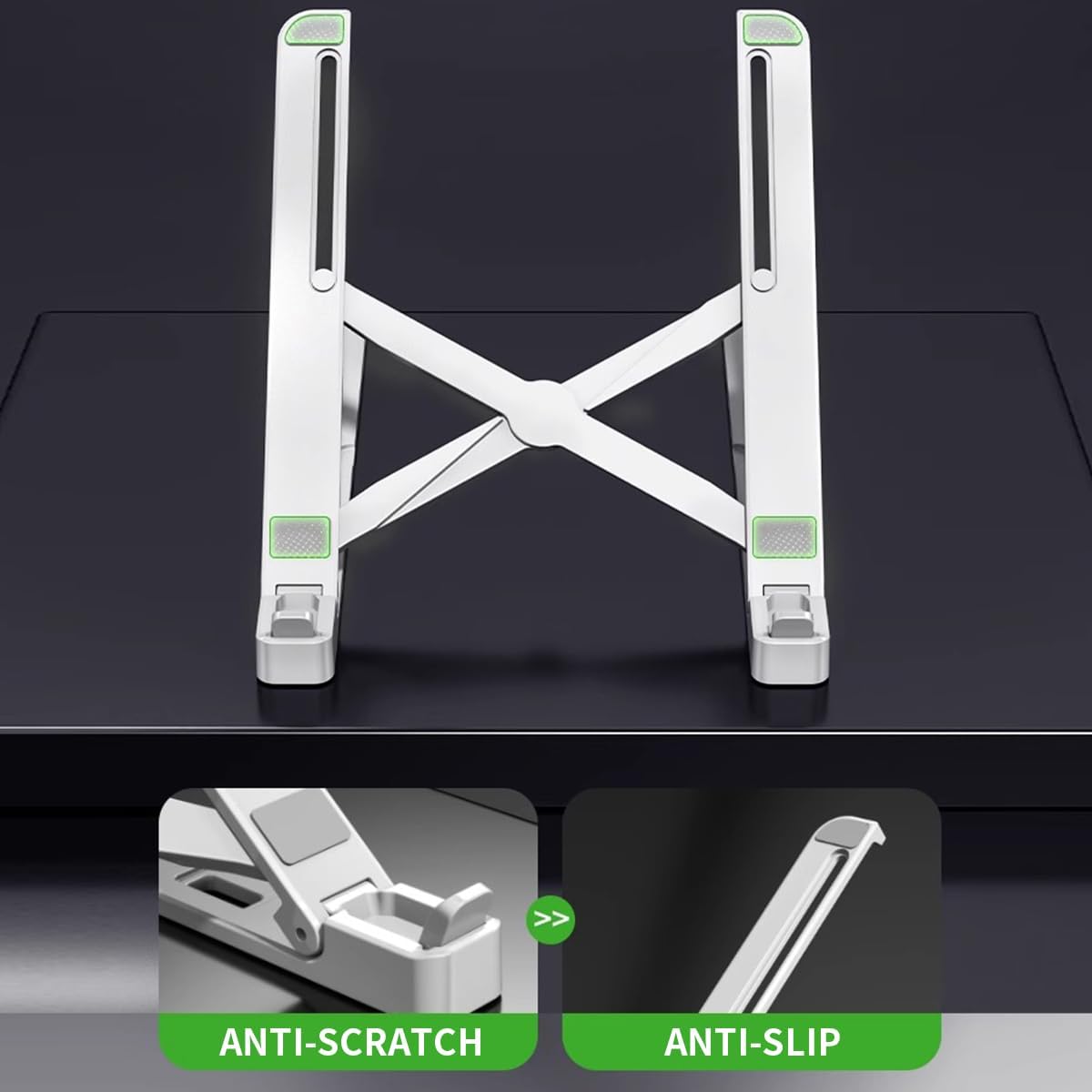 ECVV Portable Laptop Stand for Desk, 13-Angles Adjustable Foldable Laptop Riser ABS Ergonomic Notebook Stand, Compatible with Laptops and iPad(11-17") (White)