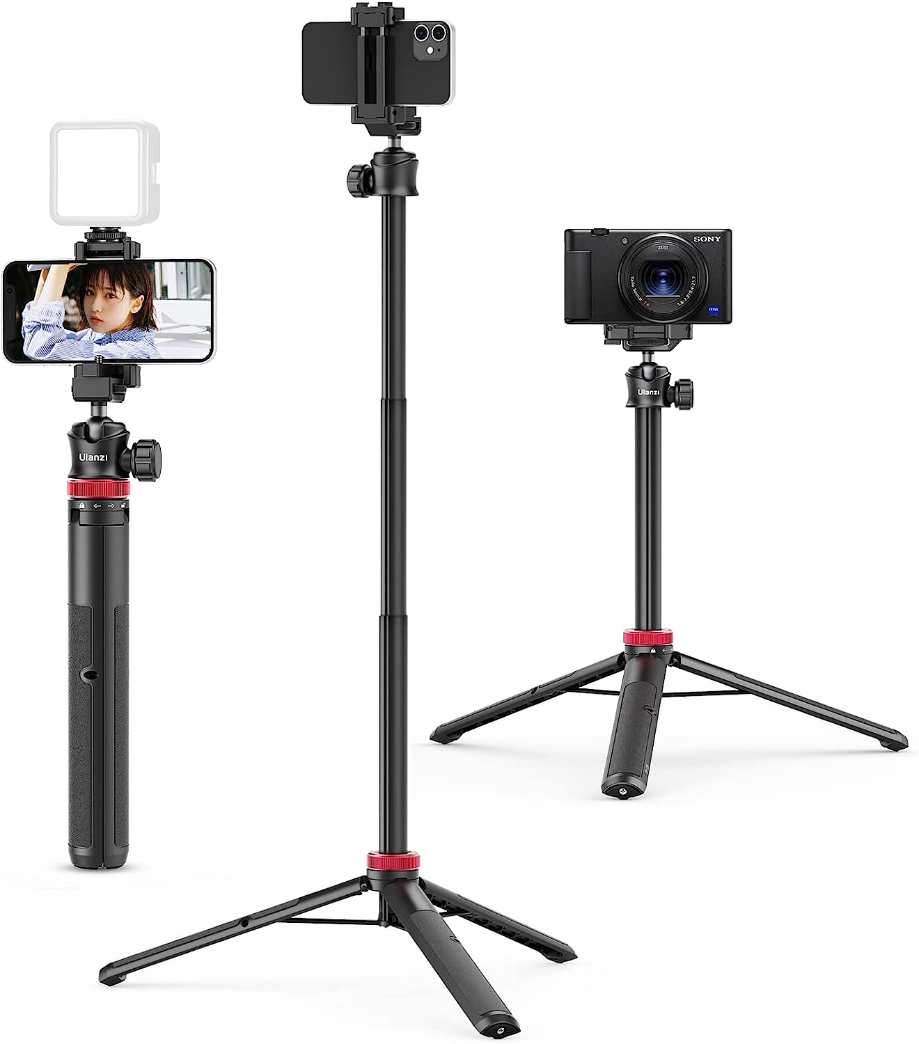 ULANZI MT-08 Extension Pole Tripod, Mini Selfie Stick Tripod Stand Handle Grip for iPhone 11 Pro Max Samsung OnePlus Google Smartphone Canon G7X Mark III Sony RX100 VII A6400 A6600 Cameras Vlogging…