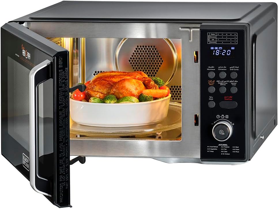 BLACK+DECKER 20L 700W Microwave Black With Chrome Finish Multiple Timer Options 5 Power Levels, 35 Min Timer, Cooking End Signal For Even Cooking/Heating, Defrost Function MZ2010P-B5