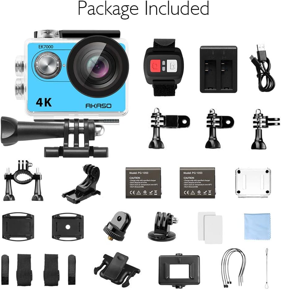 AKASO EK7000 4K30FPS 20MP Action Camera with 64GB microSDXC Memory Card Ultra HD Underwater Camera 170 Degree Wide Angle 98FT Waterproof Camera Support External Microphone