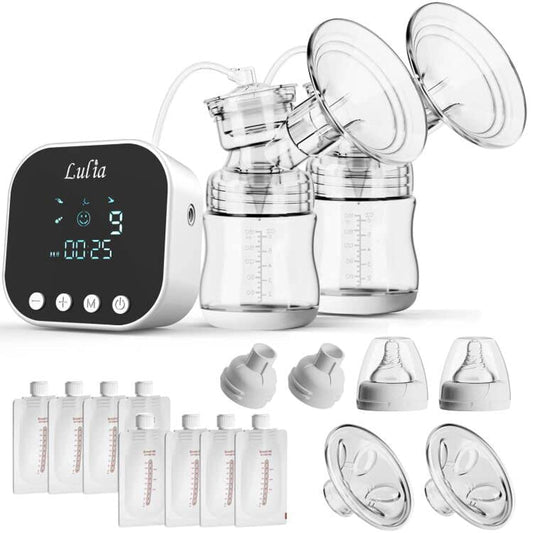 Lulia Double Electric Breast Pump, 4 Modes & 9 Levels,Portable Strong Suction Breastfeeding Pump with 2 Sizes of Flange,Mechanical Keys,Quiet Pump for Travel&Home,BPA Free