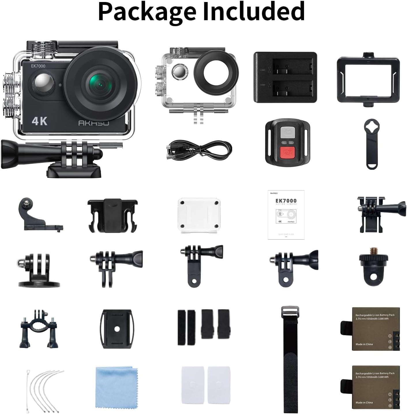 AKASO EK7000 4K30FPS 20MP Action Camera with 64GB microSDXC Memory Card Ultra HD Underwater Camera 170 Degree Wide Angle 98FT Waterproof Camera Support External Microphone