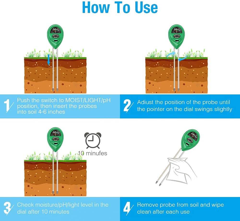 SKY-TOUCH Soil pH Meter 3 in 1 Soil Moisture/Light/pH Gardening Test Tool Test for Garden Farm Lawn Indoor and Outdoor (No Battery Needed)