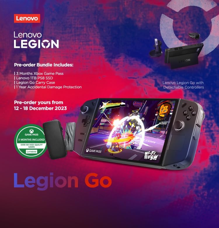 Lenovo Legion Go, Handheld Gaming with 1TB Lenovo Portable SSD, AMD Ryzen Z1 Extreme Processor, 16GB RAM, 512GB SSD Storage, Integrated AMD Radeon Graphics, 8.8"WQXGA 144Hz Display, Windows 11