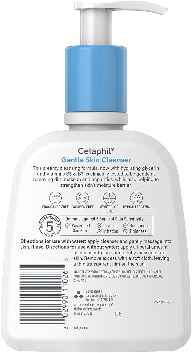 CETAPHIL Face Wash by , Hydrating Gentle Skin Cleanser for Dry to Normal Sensitive Skin, NEW 20 oz, Fragrance Free, Soap Free and Non-Foaming