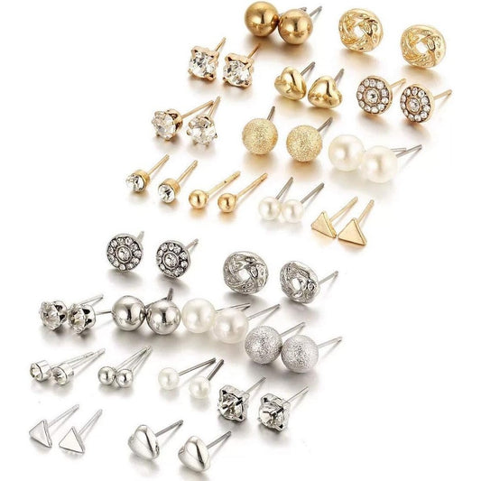 Youbella Girls/Women'S Gold Plated Combo Of 24 Stud Tops Earrings Jewellery (Golden)