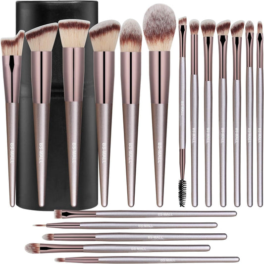 BS-MALL Makeup Brush Set 18 Pcs Premium Synthetic Foundation Powder Concealers Eye shadows Blush Makeup Brushes Champagne Gold Cosmetic Brushes