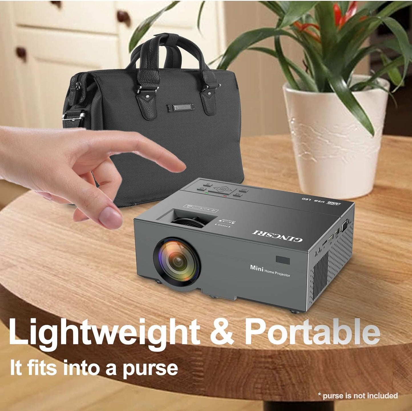 GINCSRI mini Projector for iphone HD 1080P video projectors 10000 Lumens 200" home Movie Projector small portable TV proyector portatil outdoor projectir with speakers Tripod Carry Bag HDMI USB