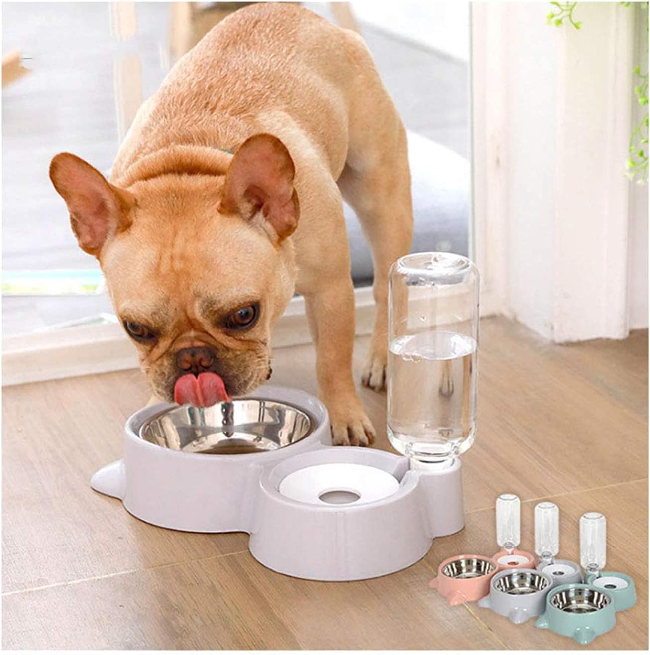 ANTOLE Automatic Water Dispenser Double Dog Bowl Cat Feeding Station Stainless Steel Water and Food Bowls Quality Dog Bowl Holder for Dogs Cats
