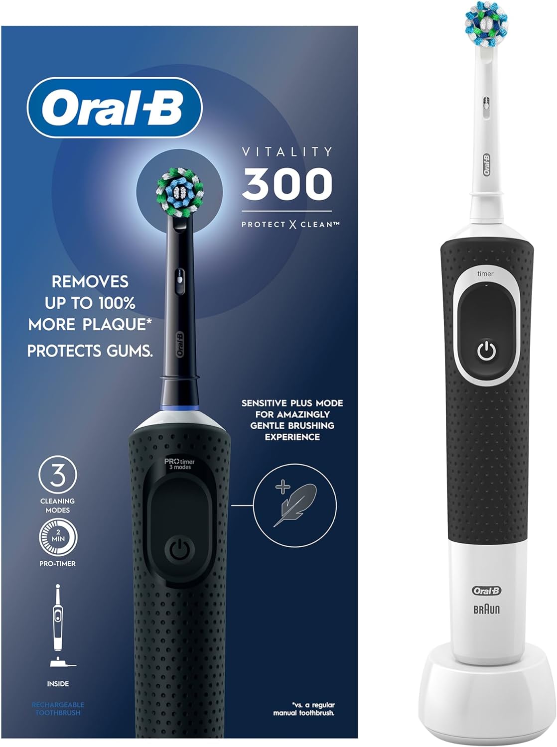 Oral-B Vitality 100 Black Electric Rechargeable Toothbrush, With Uae 3 Pin Plug