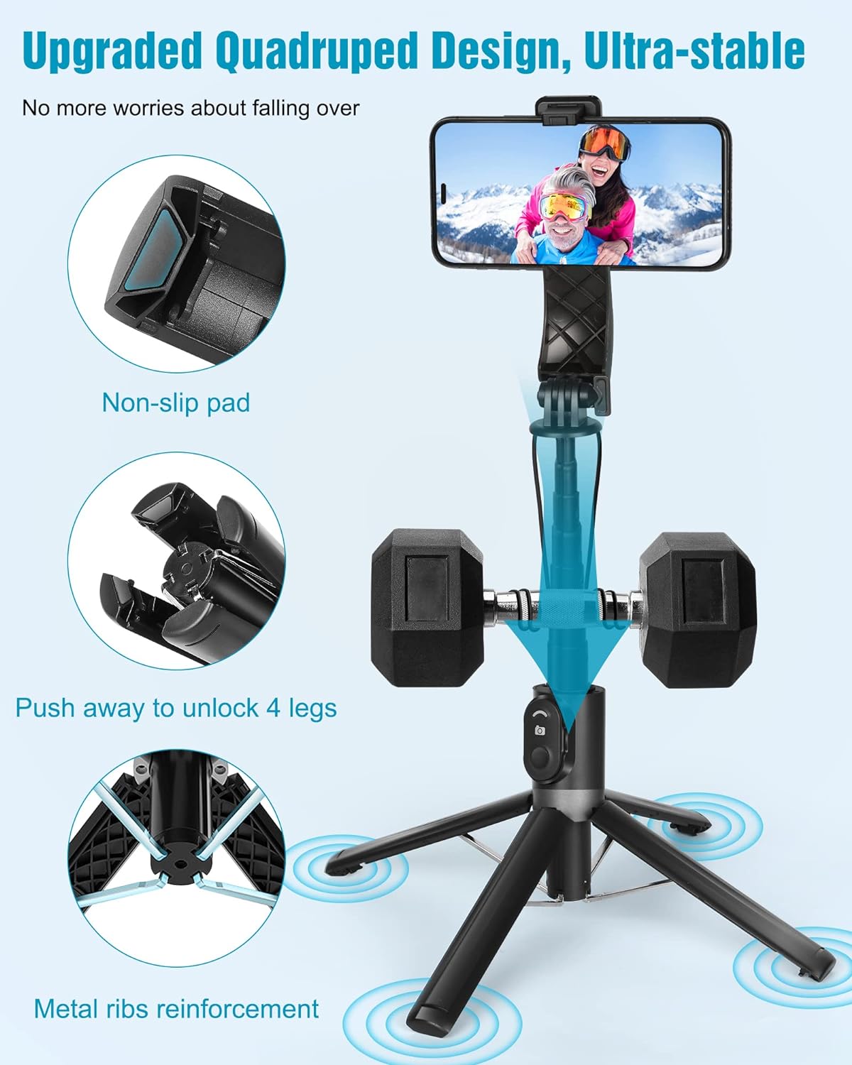 Eocean Selfie Stick Tripod,140cm Extendable Phone Tripod Stand for iPhone/Android Phone, Travel Tripod with Rechargeable Remote & Camera Connector Kit, Portable and Compact