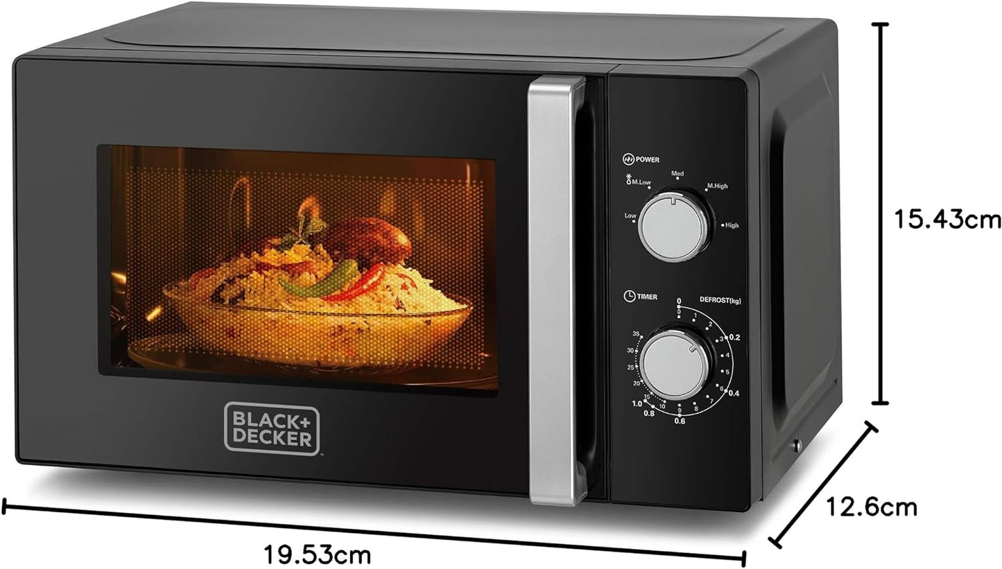 BLACK+DECKER 20L 700W Microwave Black With Chrome Finish Multiple Timer Options 5 Power Levels, 35 Min Timer, Cooking End Signal For Even Cooking/Heating, Defrost Function MZ2010P-B5