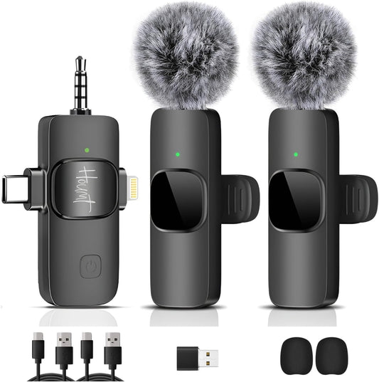 HOUMT Wireless Microphone For iPhone and android- Wireless Lavalier Microphone for iPhone, Laptop, Computer, Android Phone, Camera – 3 in 1 Microphone Podcast Wireless for Video Recording – TikTok