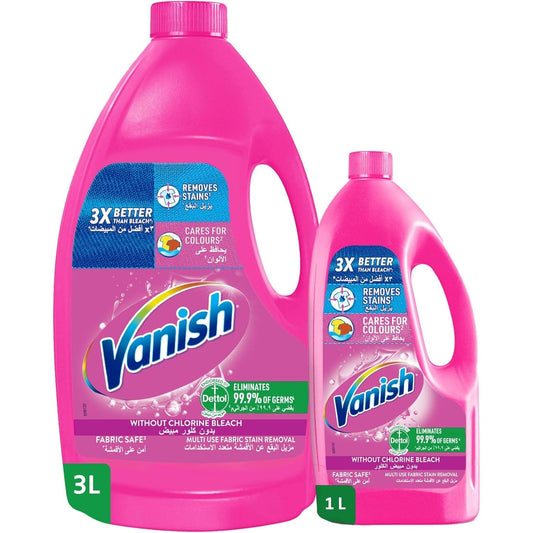 Vanish Laundry Stain Remover Liquid for White Colored Clothes, Can be Used with or without Detergents & Additives, Ideal for Use in the Washing Machine, 3 L and 1 L, Pack of 2