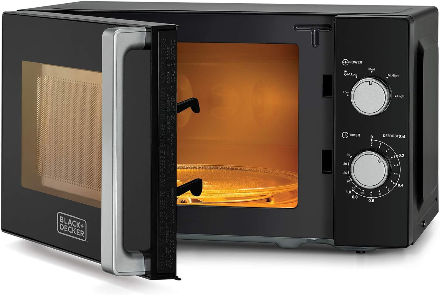 BLACK+DECKER 20L 700W Microwave Black With Chrome Finish Multiple Timer Options 5 Power Levels, 35 Min Timer, Cooking End Signal For Even Cooking/Heating, Defrost Function MZ2010P-B5