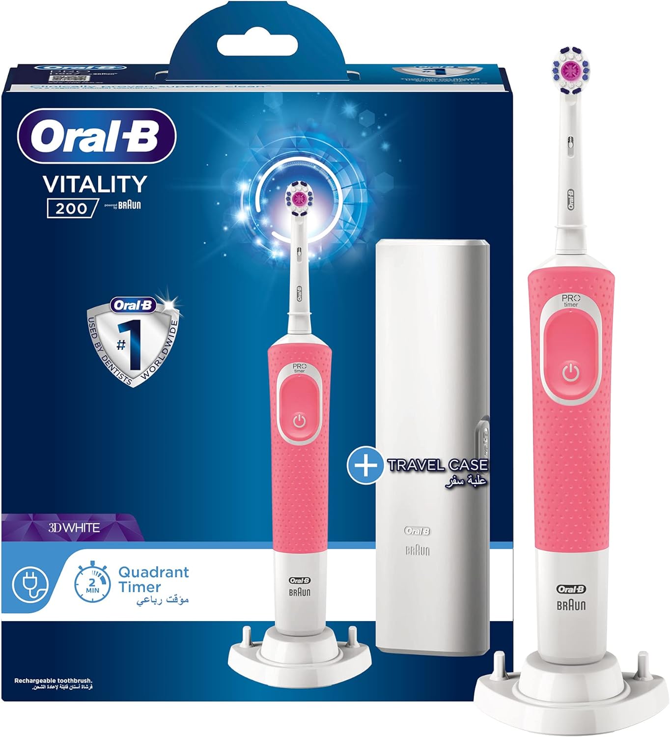 Oral-B Vitality 100 Black Electric Rechargeable Toothbrush, With Uae 3 Pin Plug