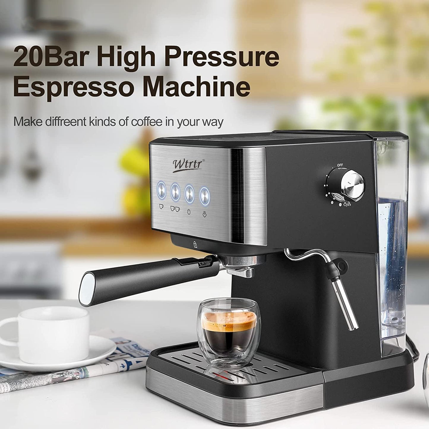 Wtrtr Espresso Machine Coffee, Professional Espresso Maker with Milk Frother Steam Wand,Espresso Manual Coffee Machines，Cappuccino& Latte Macchiato Coffee Maker