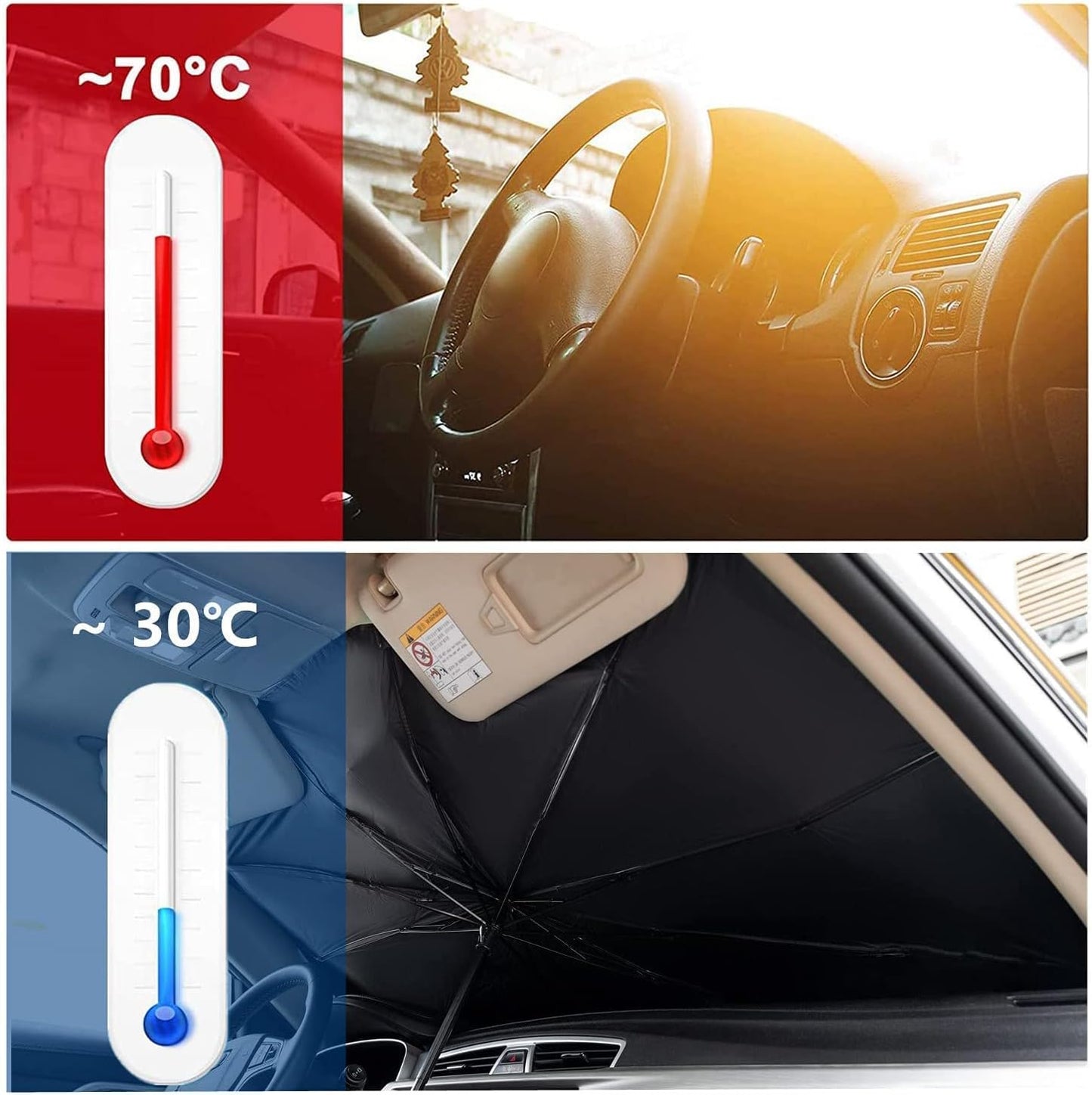 Enew Car Sun Shade,for Car Front Windshield, Car Umbrella Sun Shade Cover, Foldable UV Reflector And Heat, Sunshade for Cars, Fits Most Vans SUVS (57 x 31 In), Black