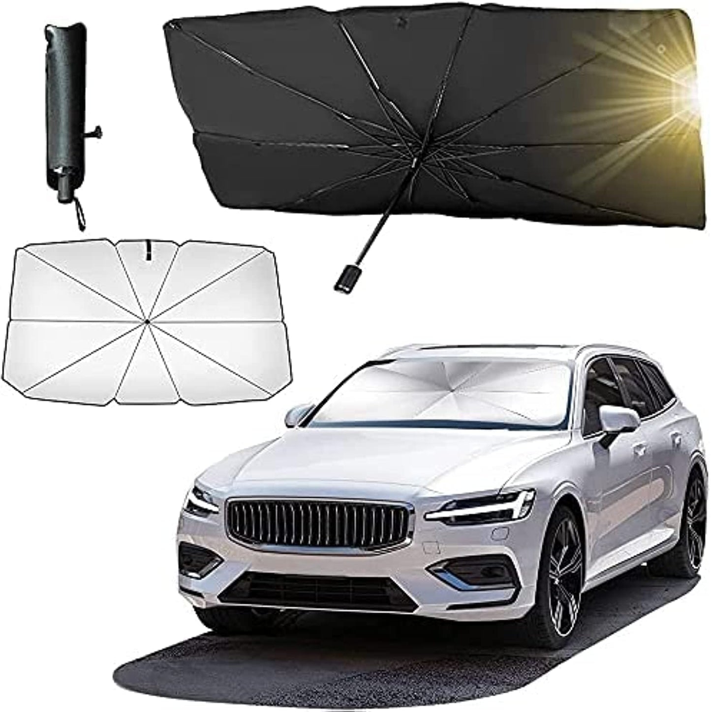 Enew Car Sun Shade,for Car Front Windshield, Car Umbrella Sun Shade Cover, Foldable UV Reflector And Heat, Sunshade for Cars, Fits Most Vans SUVS (57 x 31 In), Black