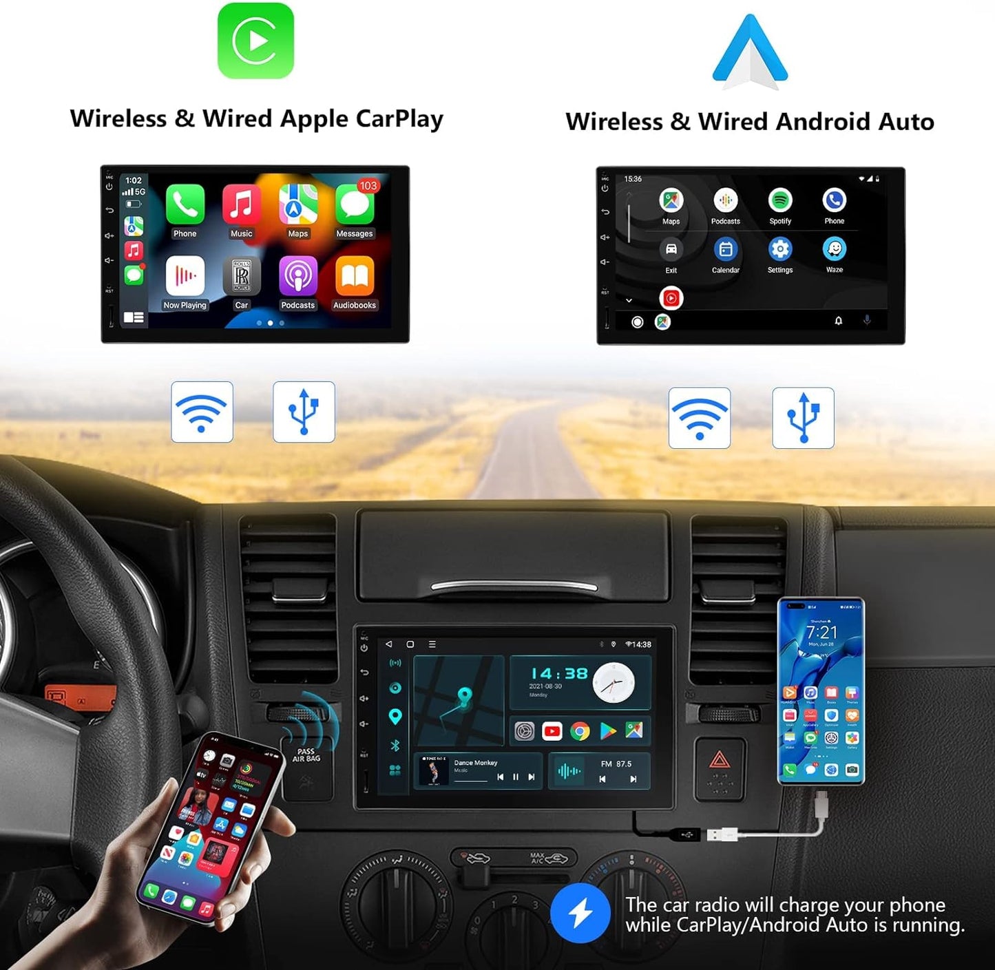 Eonon 7 inch Android 10 Car Stereo CarPlay Android Auto Headunit GPS Sat Nav Bluetooth Support RearView Camera OBDII DAB+ Steering Wheel Controls Q04SE