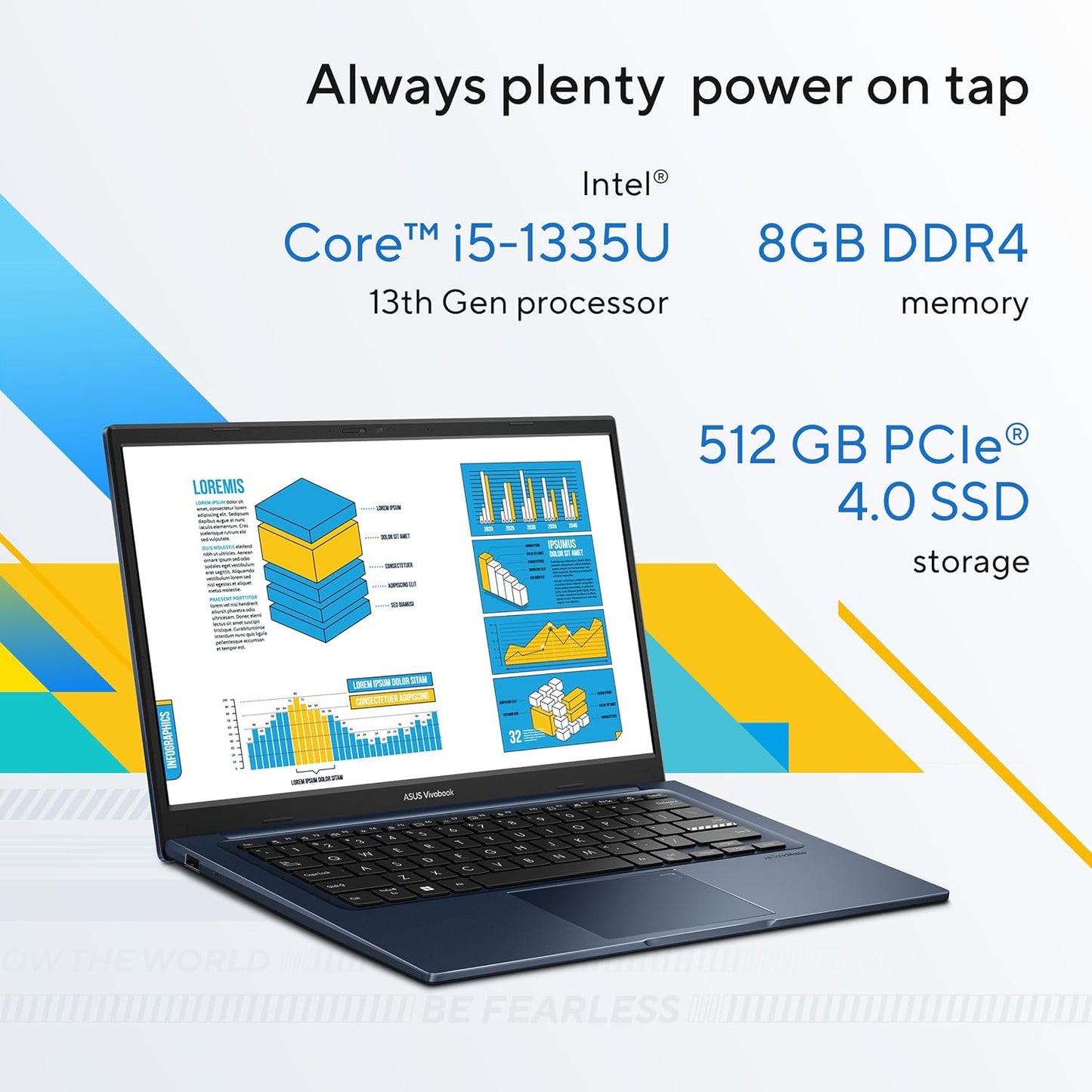 ASUS Vivobook 14 X1404VA-NK114W (Quiet Blue) Slim Laptop, i5-1355U 8GB 512GB PCIE G3 SSD, Intel UMA, WIN11 HOME, 14-inch, HD Webcam, Fingerprint, Backlit-Eng(Upgraded)