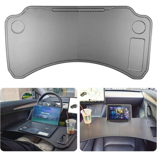 KASTWAVE Tesla Foldable Tray - Car Laptop Table for Model Y/3 Accessories, Car Desk for Working Food Eating During Road Trips Charging, Center Console Cup Holder Table Tray Organizer in Front