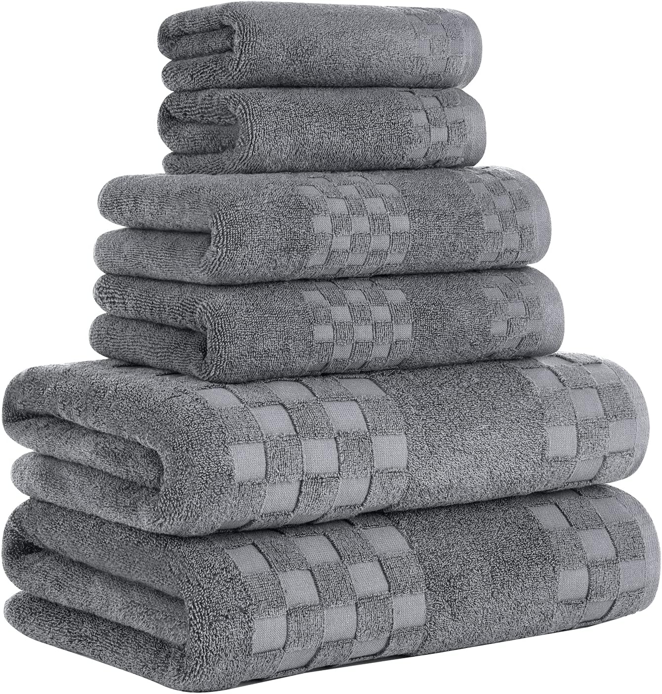 DIAOJIA Bath Towels Soft Cotton 6 Piece,100% Cotton Anti Odor Family Towels, Highly Absorbent Quick-Drying Lightweight Spa Towel for Bathroom 2 Bath Towel 2 Washcloth 2 Hand Towel (Cool Grey)