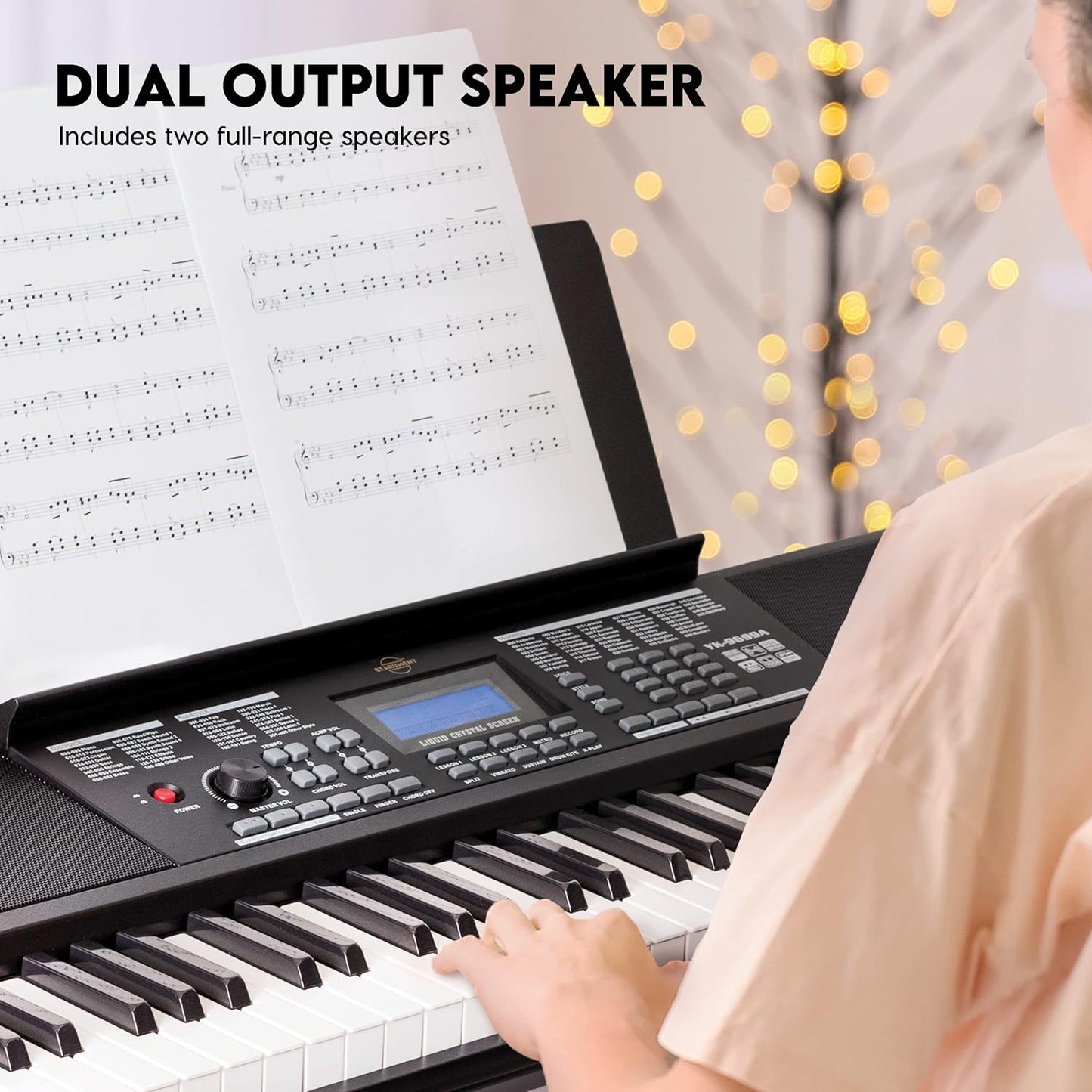 starument Portable Electiric keyboard piano with 61 premium piano style keys and built in dual speakers with keybooard stand, note stand, hadphones, microphone, banch