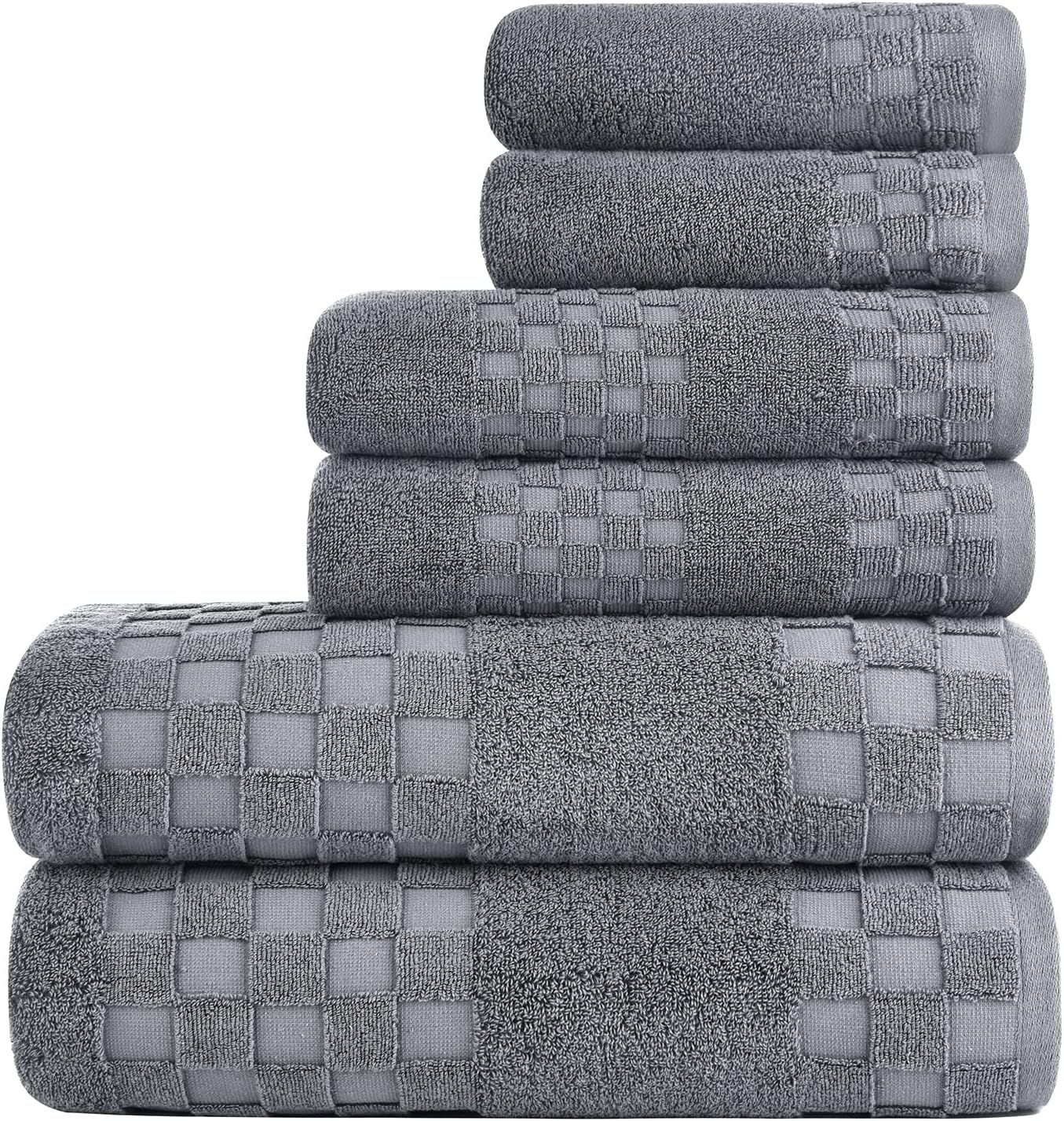 DIAOJIA Bath Towels Soft Cotton 6 Piece,100% Cotton Anti Odor Family Towels, Highly Absorbent Quick-Drying Lightweight Spa Towel for Bathroom 2 Bath Towel 2 Washcloth 2 Hand Towel (Cool Grey)