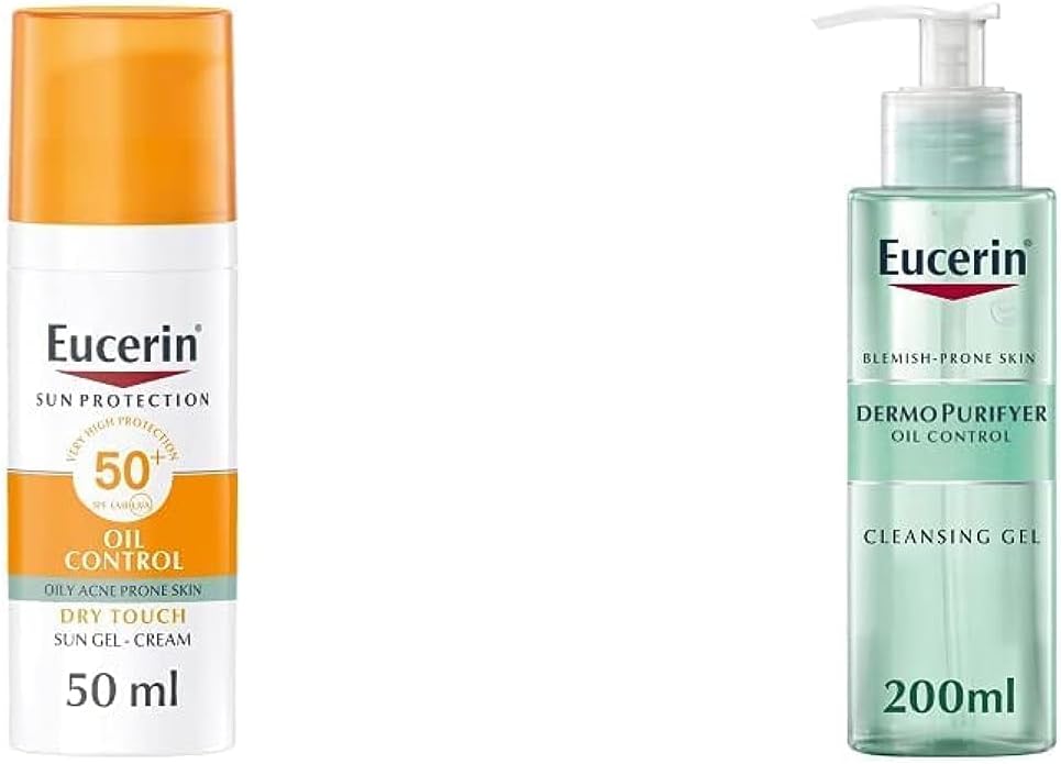 Eucerin Face Sunscreen Oil Control Gel-Cream Dry Touch, High UVA/UVB Protection, SPF 50+, Light Texture Sun Protection, Suitable Under Make-Up, for Oily acne prone skin, 50ml