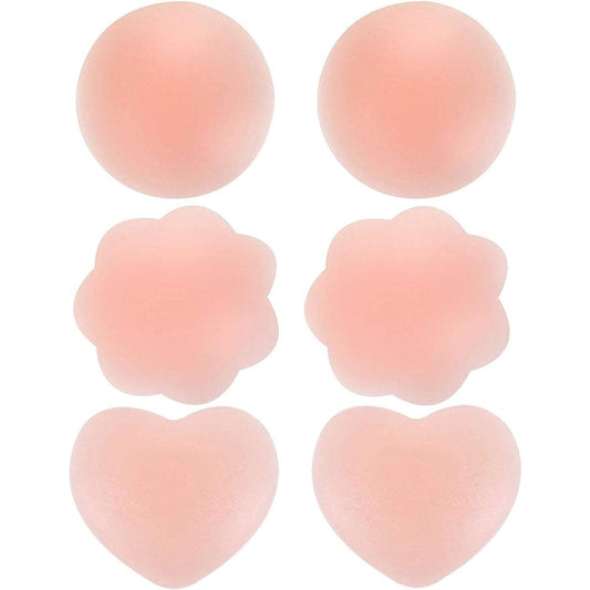 3 Pairs Reusable Silicone Nipple Cover Invisible Self Adhesive Silicone Breast Pads Breathable, Nude