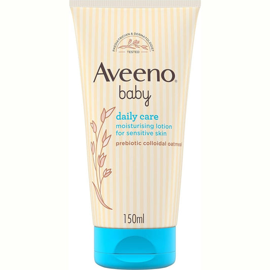Aveeno Baby Daily Care Moisturising Lotion, 150ml, Baby Lotion for Sensitive Skin, Prebiotic Colloidal Oatmeal, Unscented, Sulfate Free, Soap and Dye Free, pH Balanced, Delicate and Moisturizing