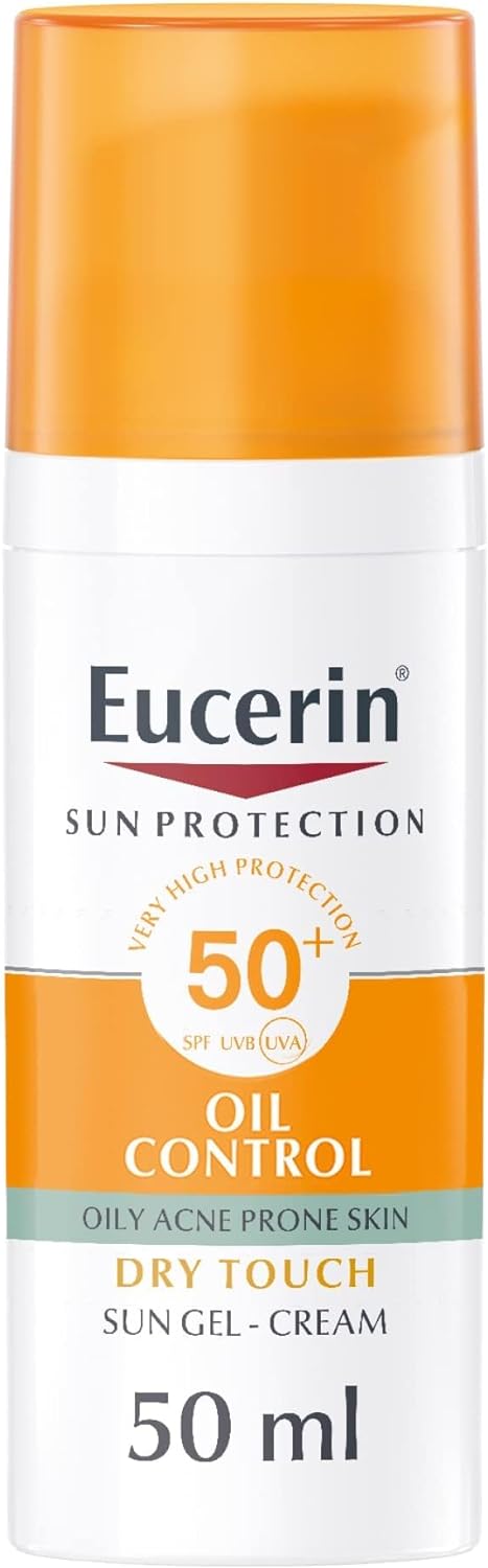 Eucerin Face Sunscreen Oil Control Gel-Cream Dry Touch, High UVA/UVB Protection, SPF 50+, Light Texture Sun Protection, Suitable Under Make-Up, for Oily acne prone skin, 50ml