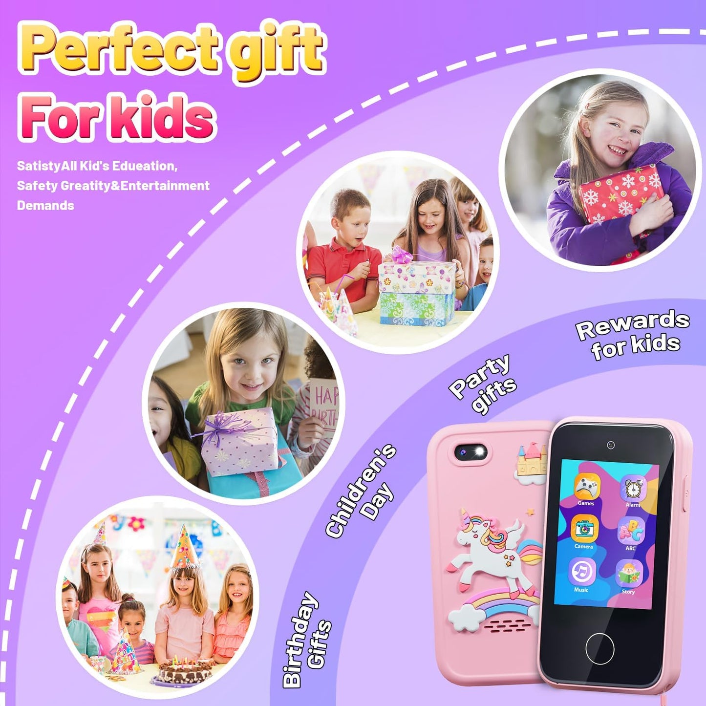 Kids Smart Phone Toys for Girls Ages 3-7 with Dual Camera - Toddler Phone Toys with Learning Games, Travel Toys with MP3 Music Player for Birthday Gifts for 3 4 5 6 7 Year Old Kids (Pink1)