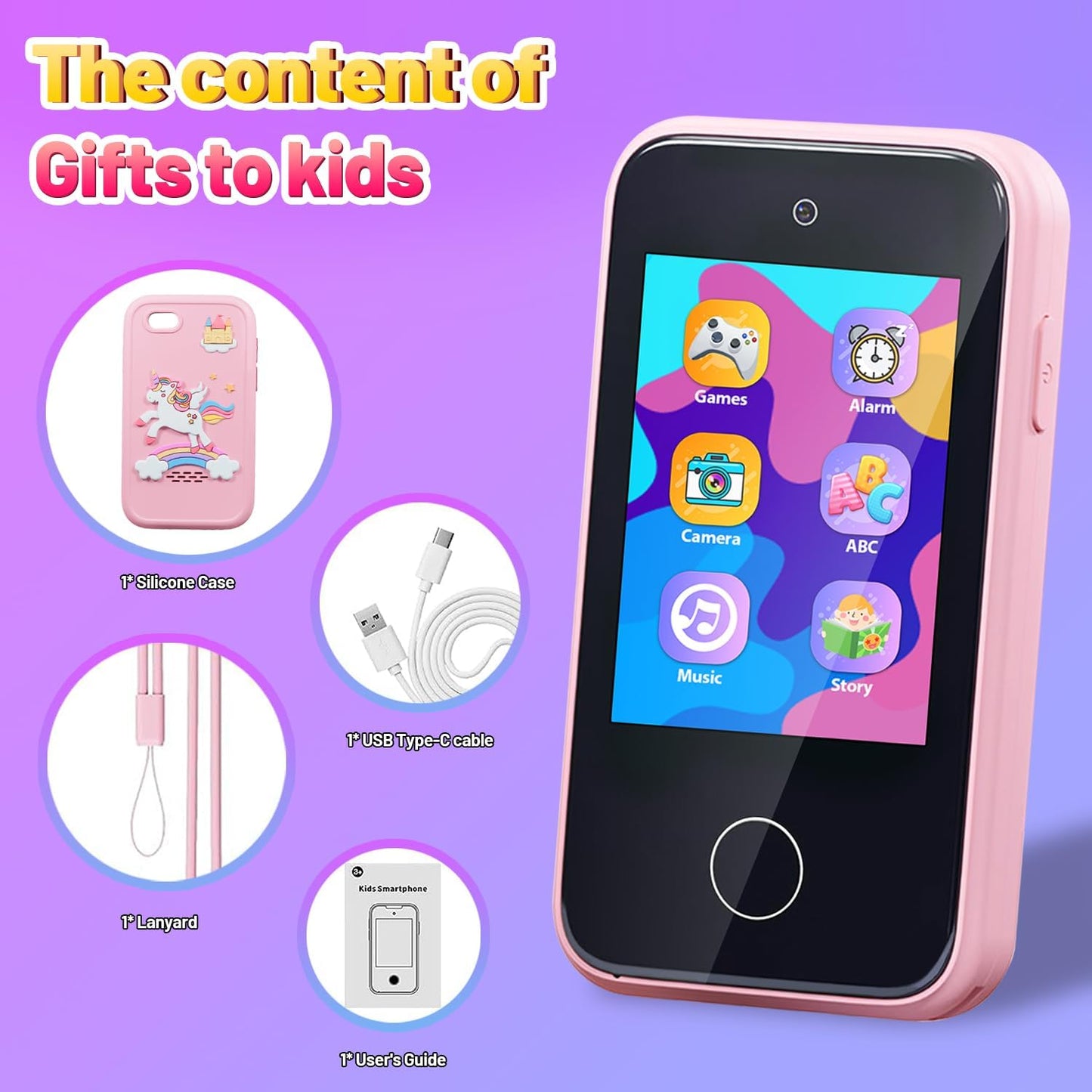Kids Smart Phone Toys for Girls Ages 3-7 with Dual Camera - Toddler Phone Toys with Learning Games, Travel Toys with MP3 Music Player for Birthday Gifts for 3 4 5 6 7 Year Old Kids (Pink1)