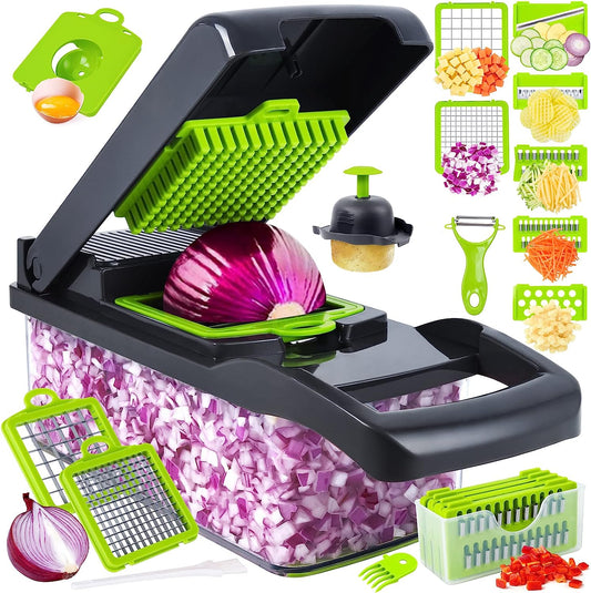 Vegetable Chopper, Pro Onion Chopper, 14 in 1Multifunctional Food Chopper, Kitchen Vegetable Slicer Dicer Cutter,Veggie Chopper With 8 Blades,Carrot and Garlic Chopper With Container (Grey)…