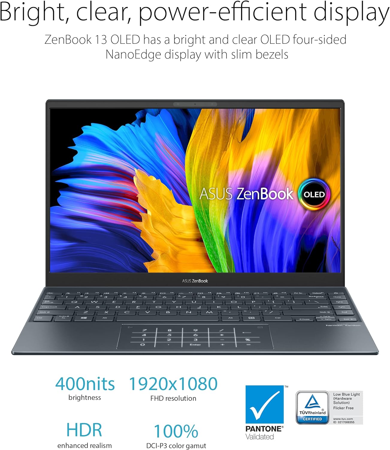 ASUS ZenBook 13 Ultra-Slim Laptop, 13.3 OLED NanoEdge, Intel Evo Platform i5-1135G7, 8GB LPDDR4X RAM, 256GB SSD, Thunderbolt 4, Wi-Fi 6, Windows 11 Home, AI Noise-Cancellation, Pine Grey, UX325EA-DH51