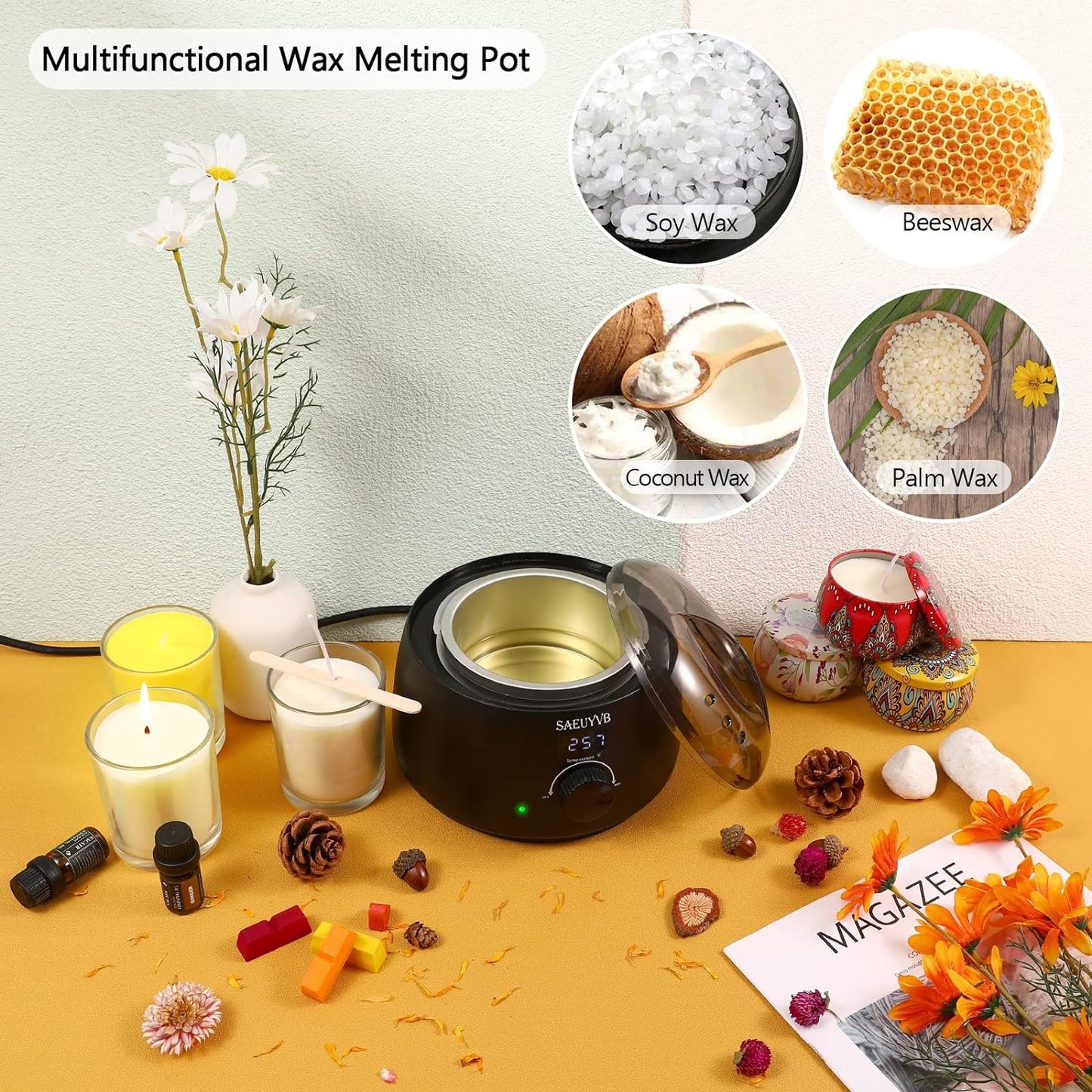 SAEUYVB Wax Melter for Candle Making,Candle Melting Pot,Candle Wax Melter,Multifunctional Wax Melting Tool with LED Temperature Display